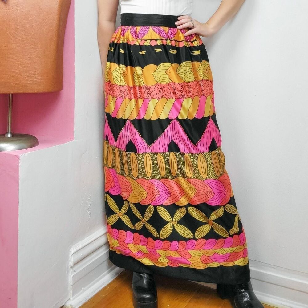 60s Handmade Colorful Printed Maxi Skirt